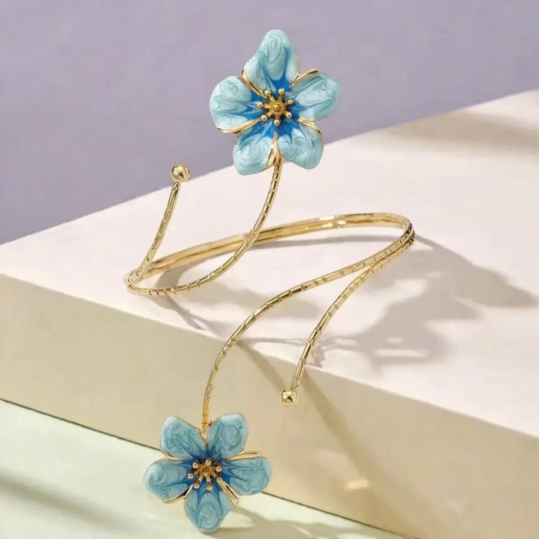 Metal Oil-Drip Floral Arm Bracelet, Adjustable Open Arm Ring, Elegant and Unique Accessory for Women — feature 2