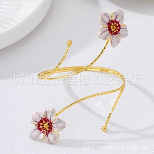 Metal Oil-Drip Floral Arm Bracelet, Adjustable Open Arm Ring, Elegant and Unique Accessory for Women - Image 2