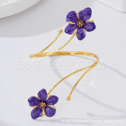 Metal Oil-Drip Floral Arm Bracelet, Adjustable Open Arm Ring, Elegant and Unique Accessory for Women - Image 4