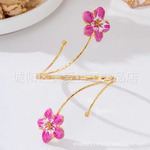 Metal Oil-Drip Floral Arm Bracelet, Adjustable Open Arm Ring, Elegant and Unique Accessory for Women - Image 5