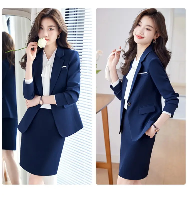 Blue Suit Set for Women, New Spring and Autumn Style, Hotel Manager Work Uniform, Formal Professional Suit Jacket — feature 19
