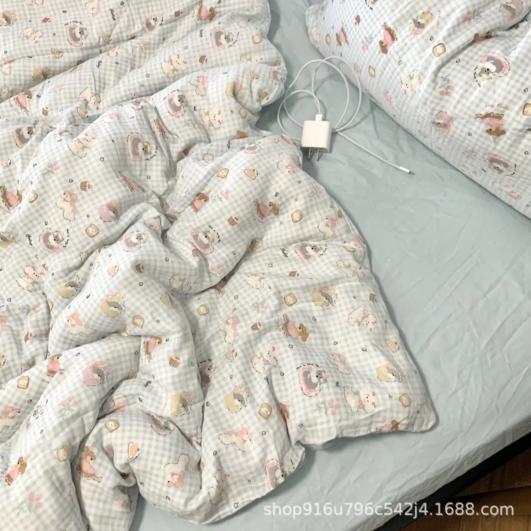 All-Cotton Double-Layer Gauze Bed Sheet, Class a Maternal and Infant Grade Pure Cotton Aerobic Gauze, Single Item, Solid Color, Single/Double Bed Sheet, Fitted Sheet