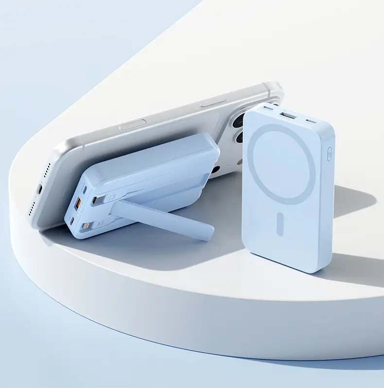 Cross-Border Magsafe Magnetic Wireless Power Bank 10000Mah with Built-In Cable Super Fast Charging Stand Mobile Power Supply