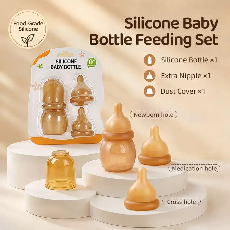 New Mini Full Silicone Baby Bottle 60ml for Newborns, Anti-Colic Bottle for Young Babies, Cross-Border