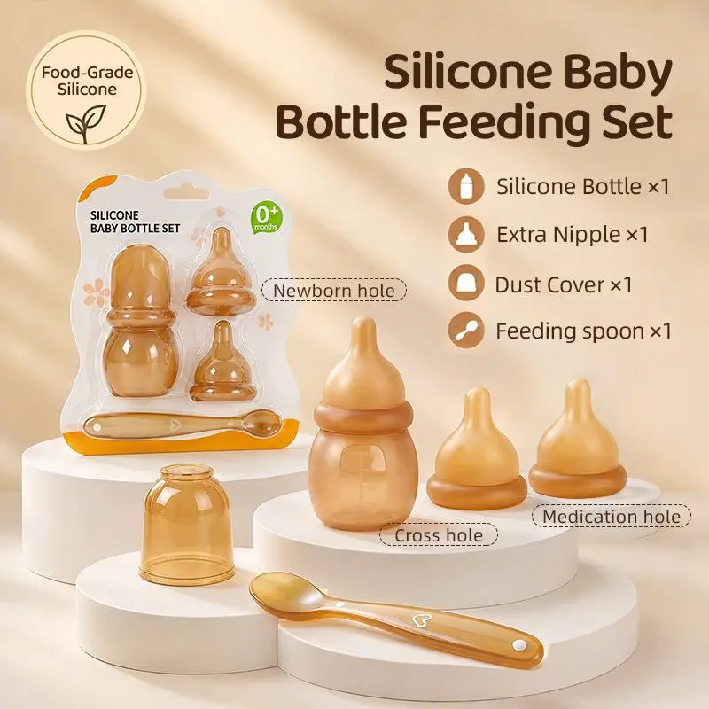 New Mini Full Silicone Baby Bottle 60ml for Newborns, Anti-Colic Bottle for Young Babies, Cross-Border