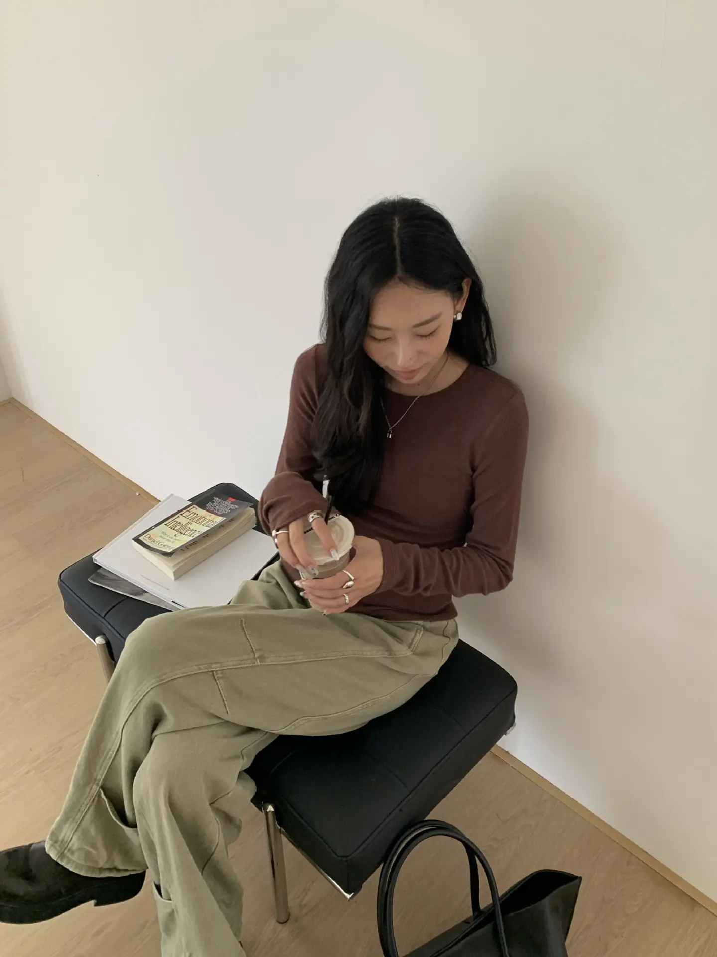 Huang Zheng Basic Embroidered Brushed T-Shirt for Women, Winter Korean Style, Elastic Slim Fit, Slimming Inner Layer Base Shirt 530867