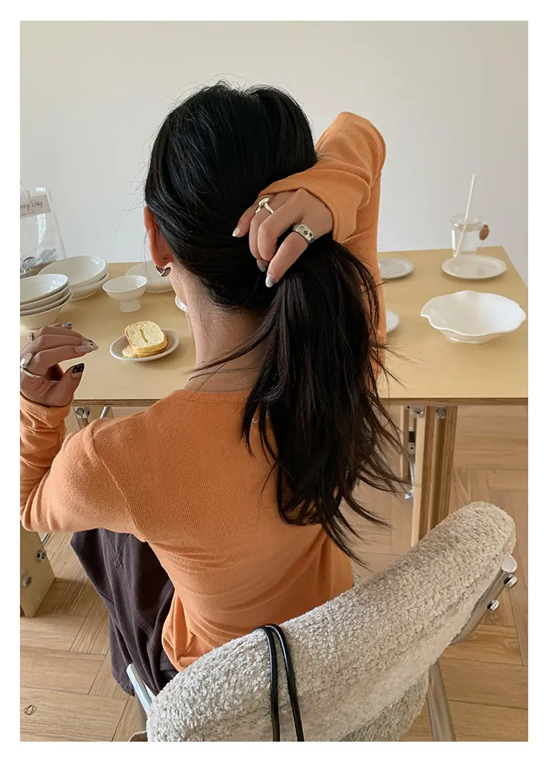 Huang Zheng Basic Embroidered Brushed T-Shirt for Women, Winter Korean Style, Elastic Slim Fit, Slimming Inner Layer Base Shirt 530867 — feature 11