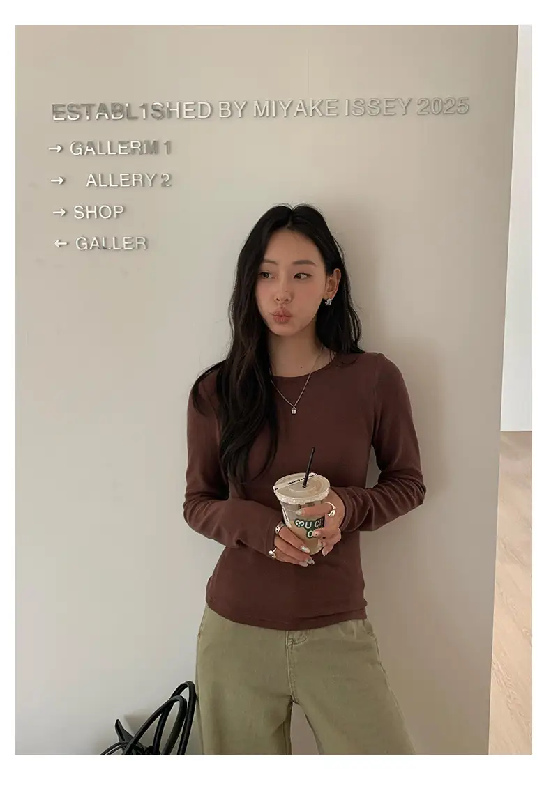 Huang Zheng Basic Embroidered Brushed T-Shirt for Women, Winter Korean Style, Elastic Slim Fit, Slimming Inner Layer Base Shirt 530867 — feature 19