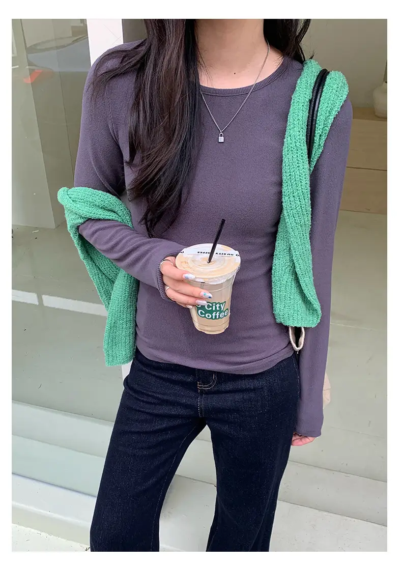 Huang Zheng Basic Embroidered Brushed T-Shirt for Women, Winter Korean Style, Elastic Slim Fit, Slimming Inner Layer Base Shirt 530867 — feature 29