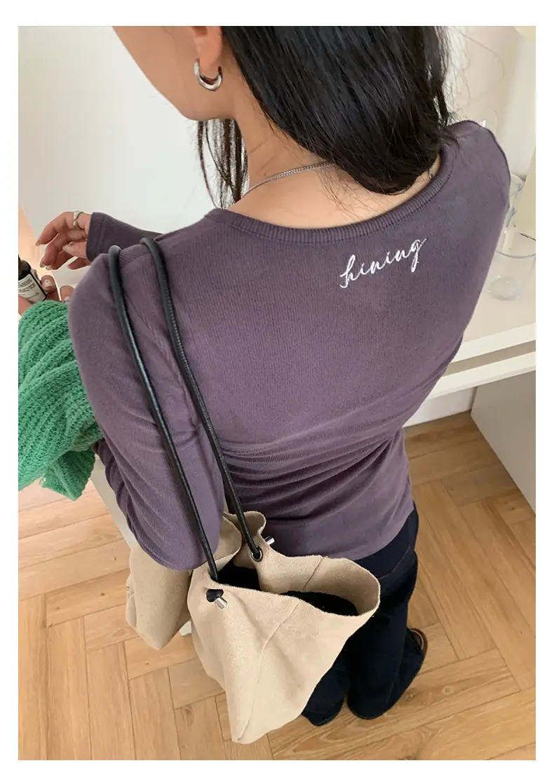 Huang Zheng Basic Embroidered Brushed T-Shirt for Women, Winter Korean Style, Elastic Slim Fit, Slimming Inner Layer Base Shirt 530867 — feature 30