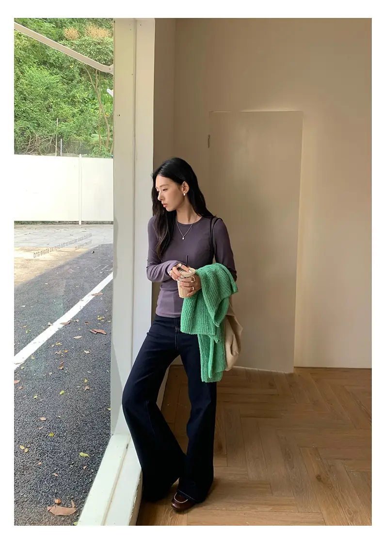 Huang Zheng Basic Embroidered Brushed T-Shirt for Women, Winter Korean Style, Elastic Slim Fit, Slimming Inner Layer Base Shirt 530867 — feature 31