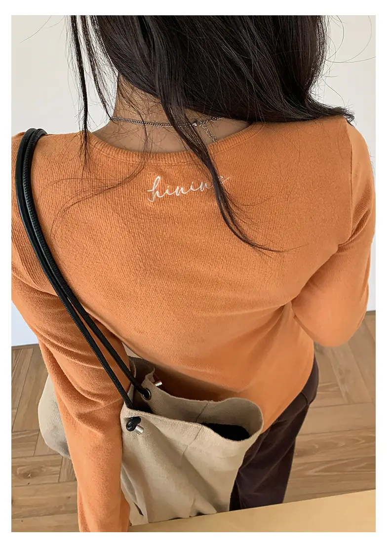 Huang Zheng Basic Embroidered Brushed T-Shirt for Women, Winter Korean Style, Elastic Slim Fit, Slimming Inner Layer Base Shirt 530867 — feature 7