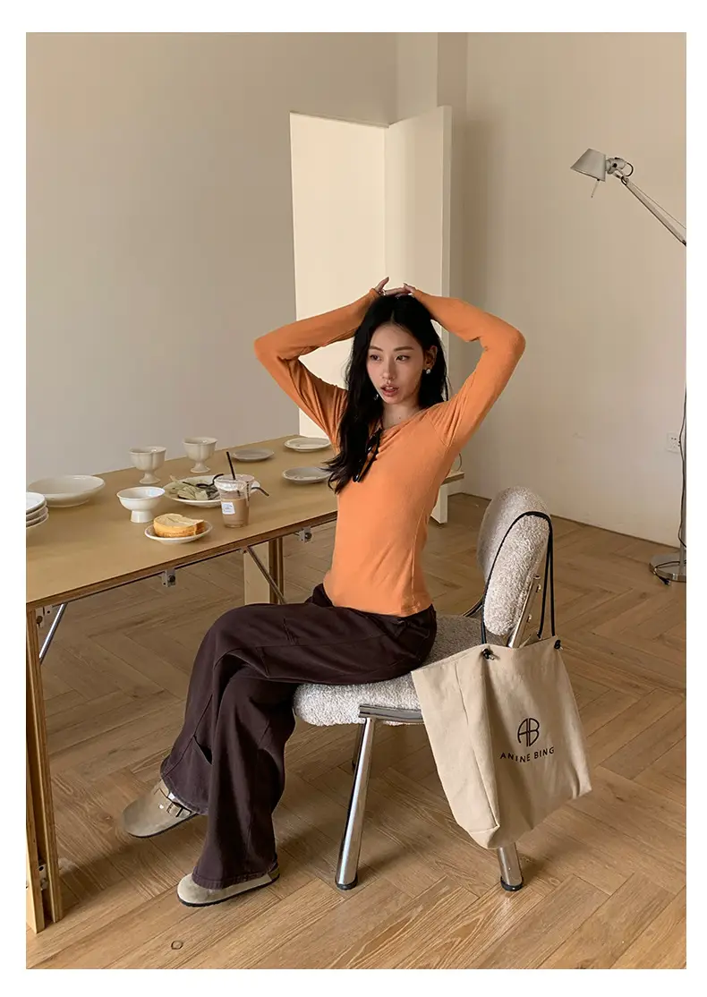 Huang Zheng Basic Embroidered Brushed T-Shirt for Women, Winter Korean Style, Elastic Slim Fit, Slimming Inner Layer Base Shirt 530867 — feature 9