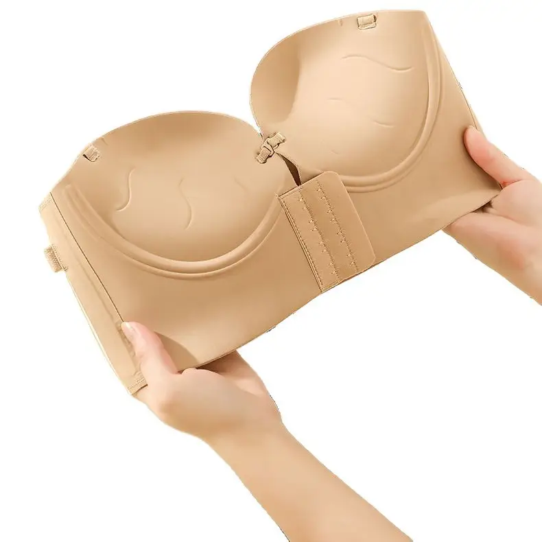 3D Rounded Cup Front-Clasp Extra-Large Thickened Wireless Bra, Sexy Lift-Up Seamless Large U Backless Bra