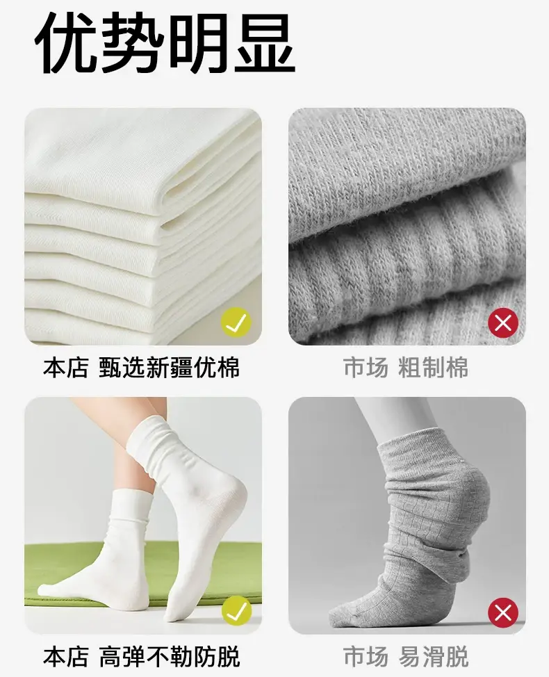 100% Pure Cotton White Socks for Women, Autumn and Winter Mid-Calf Socks, Odor-Resistant Slouch Socks, Seamless Maternity Long Socks, All-Cotton Antibacterial — feature 8