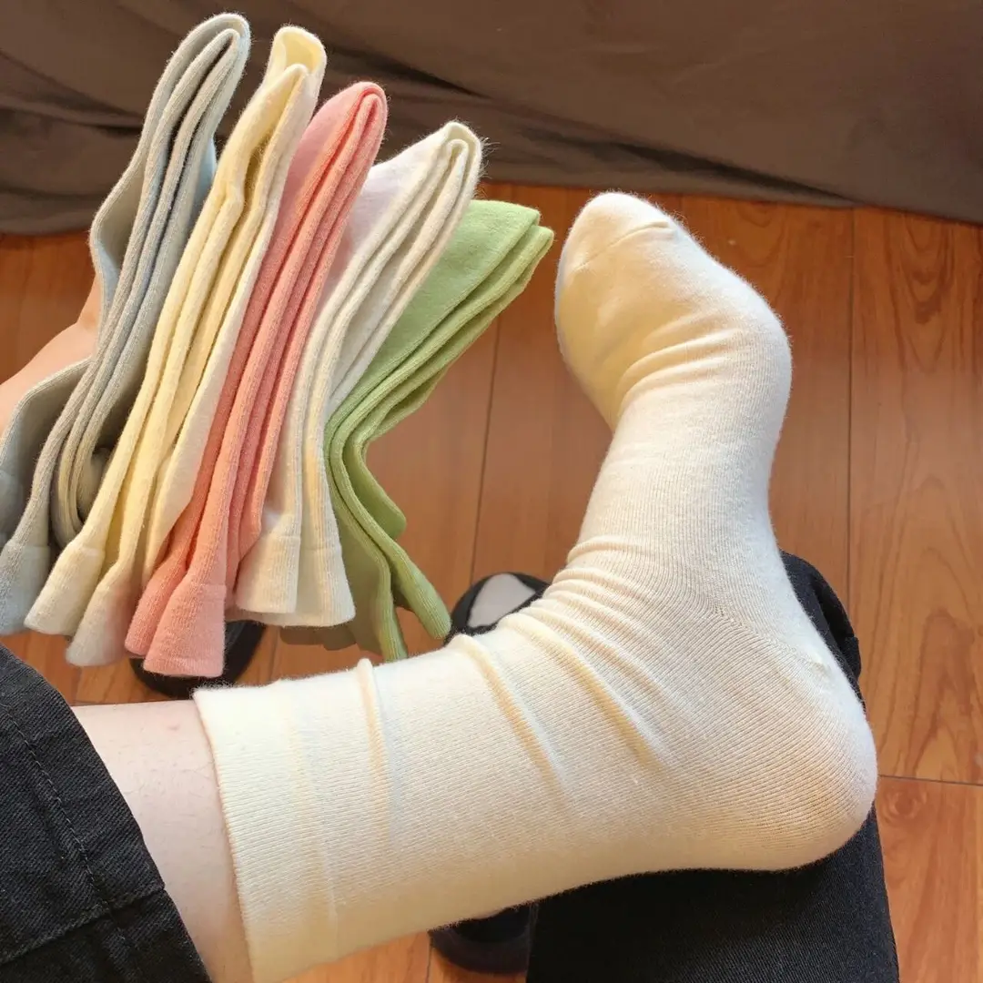 100% Pure Cotton White Socks for Women, Autumn and Winter Mid-Calf Socks, Odor-Resistant Slouch Socks, Seamless Maternity Long Socks, All-Cotton Antibacterial