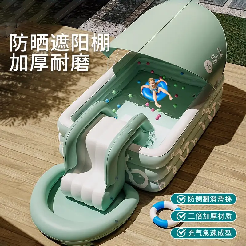 Summer Sunshade Slide Inflatable Swimming Pool for Children, Thickened Family Water Pool, Baby Outdoor Large Inflatable Swimming Pool