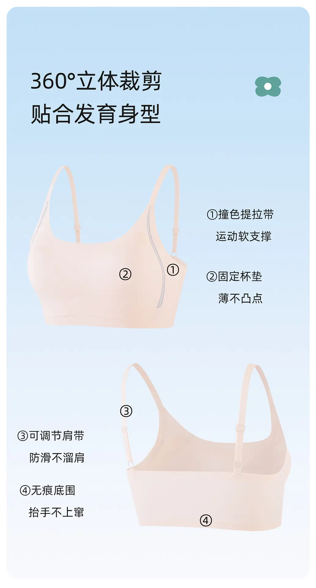 Girls' Underwear for Students in the Second Stage of Development, 10A Antibacterial Bra for Teenage Girls, High School and Middle School Sports Vest — feature 5