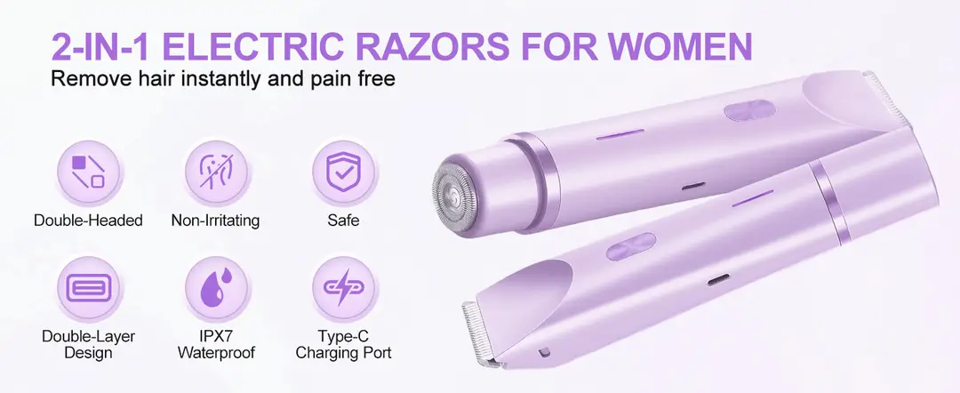 Cross-Border Amazon Hot-Selling Electric Double-Head Hair Removal Device for Women, Private Area Shaver, Hair Trimmer, Hair Clipper Wholesale — feature 3