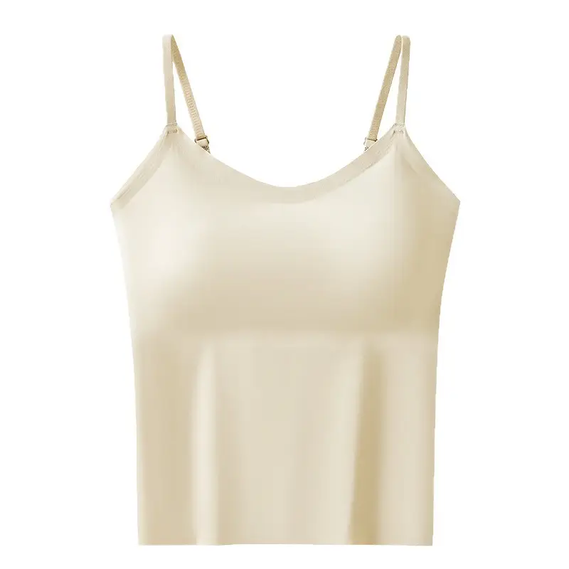 6617 All-In-One Camisole with Fixed Cups, Seamless Versatile Tank Top, Simple V-Neck, Gathers and Supports the Side Breasts, Non-Curling Edges