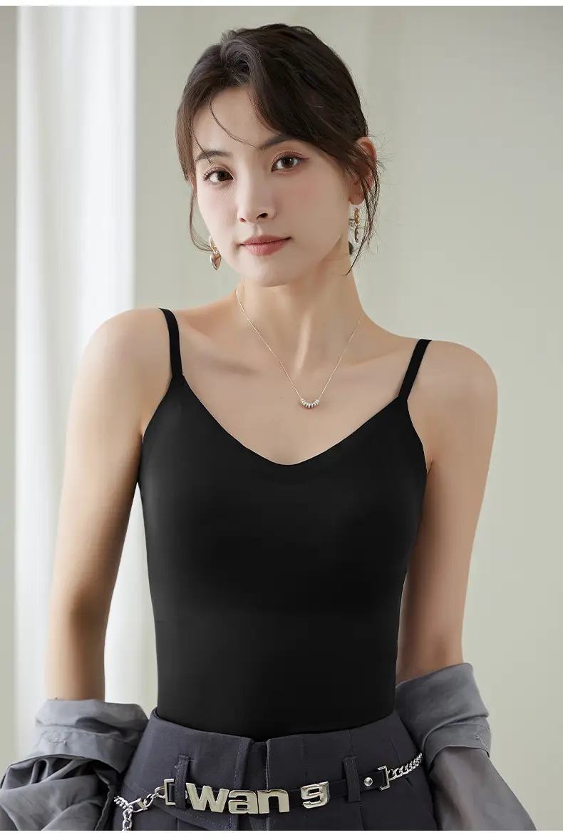 6617 All-In-One Camisole with Fixed Cups, Seamless Versatile Tank Top, Simple V-Neck, Gathers and Supports the Side Breasts, Non-Curling Edges — feature 27