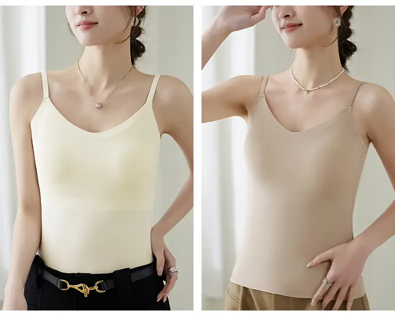 6617 All-In-One Camisole with Fixed Cups, Seamless Versatile Tank Top, Simple V-Neck, Gathers and Supports the Side Breasts, Non-Curling Edges — feature 28