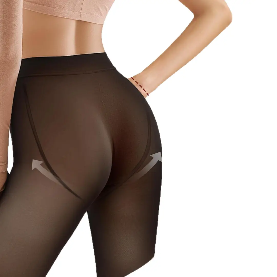 Black Translucent Pantyhose Leggings with Fleece Lining, Tight-Fitting Transparent Women's Tights - Faux Semi-Transparent Thermal Pantyhose