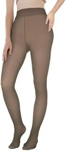 Black Translucent Pantyhose Leggings with Fleece Lining, Tight-Fitting Transparent Women's Tights - Faux Semi-Transparent Thermal Pantyhose