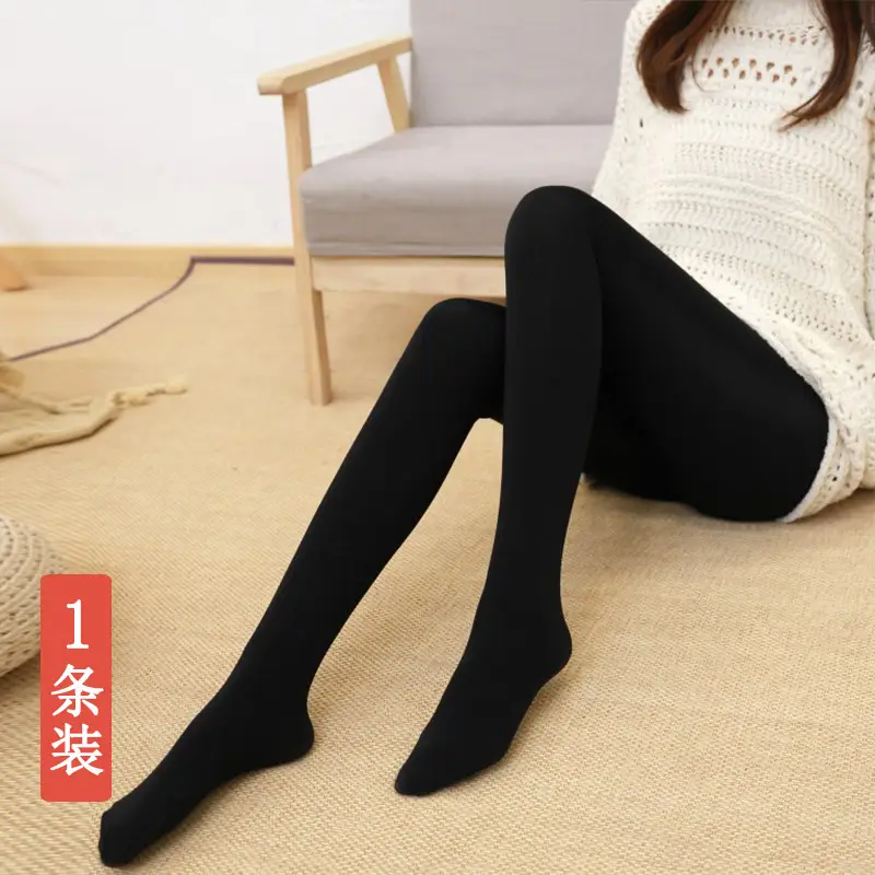 Black Translucent Pantyhose Leggings with Fleece Lining, Tight-Fitting Transparent Women's Tights - Faux Semi-Transparent Thermal Pantyhose