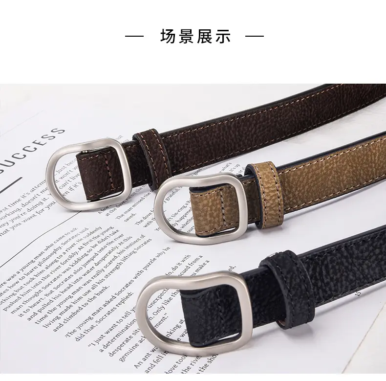 D-Shaped Smooth Buckle No-Punch Leather Belt for Women, Korean Style Fashion Simple Jeans Belt Versatile Decorative Belt — feature 13