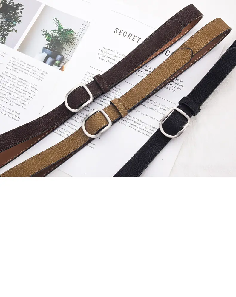 D-Shaped Smooth Buckle No-Punch Leather Belt for Women, Korean Style Fashion Simple Jeans Belt Versatile Decorative Belt — feature 14