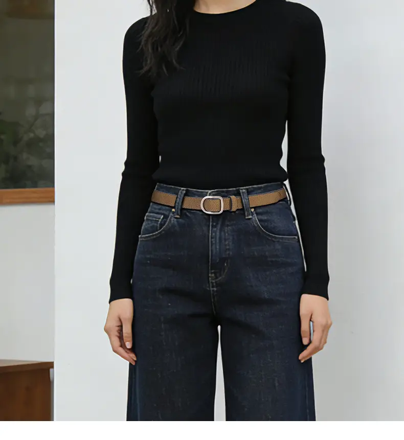 D-Shaped Smooth Buckle No-Punch Leather Belt for Women, Korean Style Fashion Simple Jeans Belt Versatile Decorative Belt — feature 8
