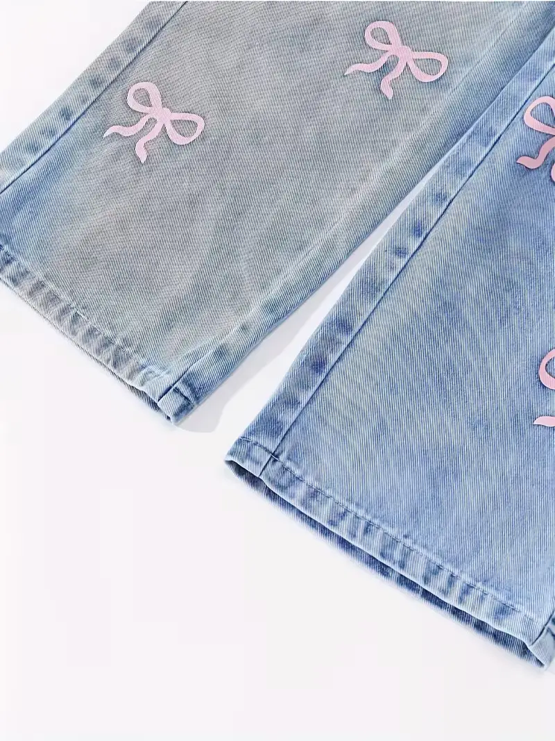 Cross-Border Girls' Spring and Autumn Jeans New Style for Older Children, Loose Casual Straight-Leg Pants, Stylish Versatile Wide-Leg Pants for Kids