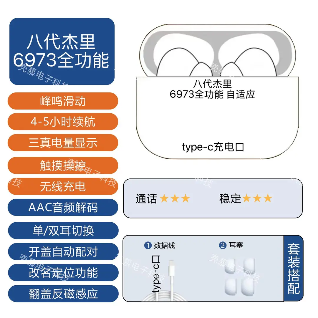 Huaqiangbei Pro3 8Th Generation Wireless Bluetooth Headphones 6Th Generation 7Th Generation 8Th Generation Anc Noise Reduction Suitable for Air Apple Android