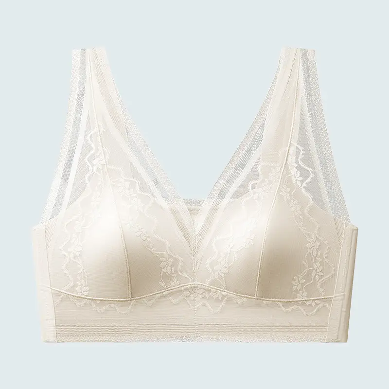 French-Style Bunny Ear Lingerie for Women, Large Bust Minimizing, Sexy Deep V, Seamless Invisible, Lightweight Breathable Bra, Live Streaming Dropshipping