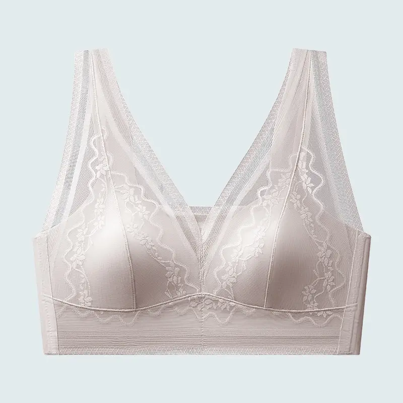French-Style Bunny Ear Lingerie for Women, Large Bust Minimizing, Sexy Deep V, Seamless Invisible, Lightweight Breathable Bra, Live Streaming Dropshipping