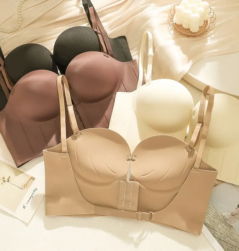 3D Rounded Cup Front-Clasp Extra-Large Thickened Wireless Bra, Sexy Lift-Up Seamless Large U Backless Bra — feature 20