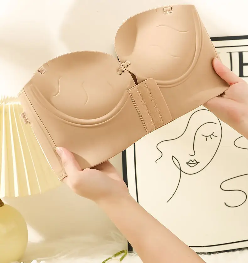 3D Rounded Cup Front-Clasp Extra-Large Thickened Wireless Bra, Sexy Lift-Up Seamless Large U Backless Bra — feature 27