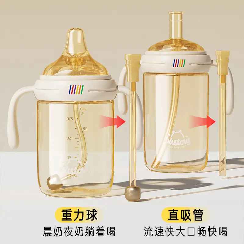 Baby Bottle Ppsu Direct Drinking Straw Cup for Infants and Young Children to Drink Water and Milk, Learn to Drink from the Cup, Anti-Fall, Suitable for 6 Months, 1-2-3 Years Old