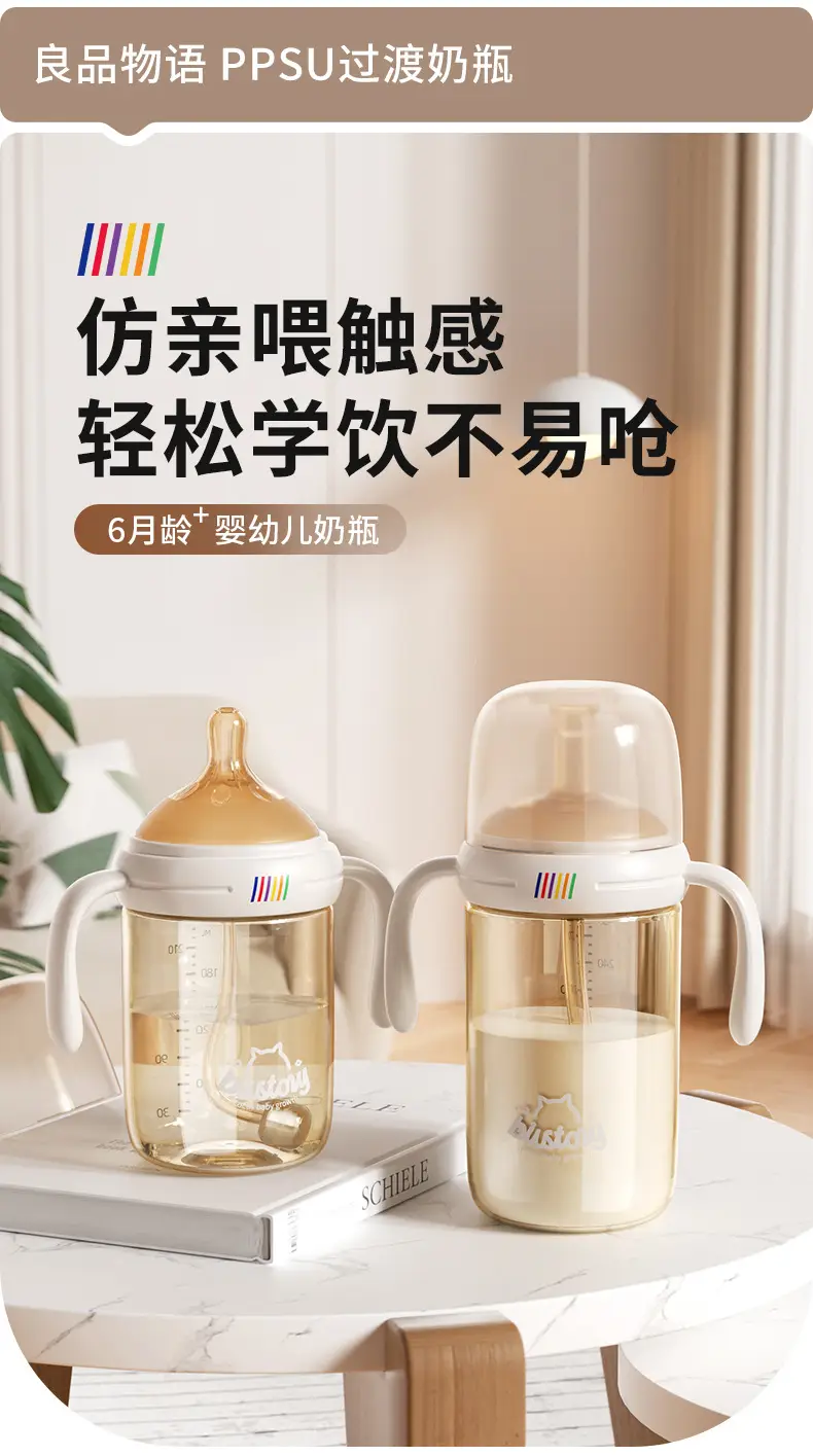 Baby Bottle Ppsu Direct Drinking Straw Cup for Infants and Young Children to Drink Water and Milk, Learn to Drink from the Cup, Anti-Fall, Suitable for 6 Months, 1-2-3 Years Old — feature 1