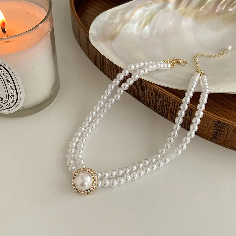 Wedding Necklace Korean Retro Palace Hepburn Style Pearl Rhinestone Short Bridal Wedding Dress Clavicle Chain for Women Cross-Border