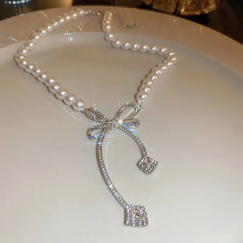 Wedding Necklace Korean Retro Palace Hepburn Style Pearl Rhinestone Short Bridal Wedding Dress Clavicle Chain for Women Cross-Border