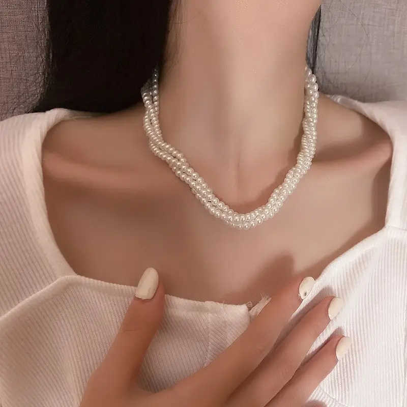 Wedding Necklace Korean Retro Palace Hepburn Style Pearl Rhinestone Short Bridal Wedding Dress Clavicle Chain for Women Cross-Border