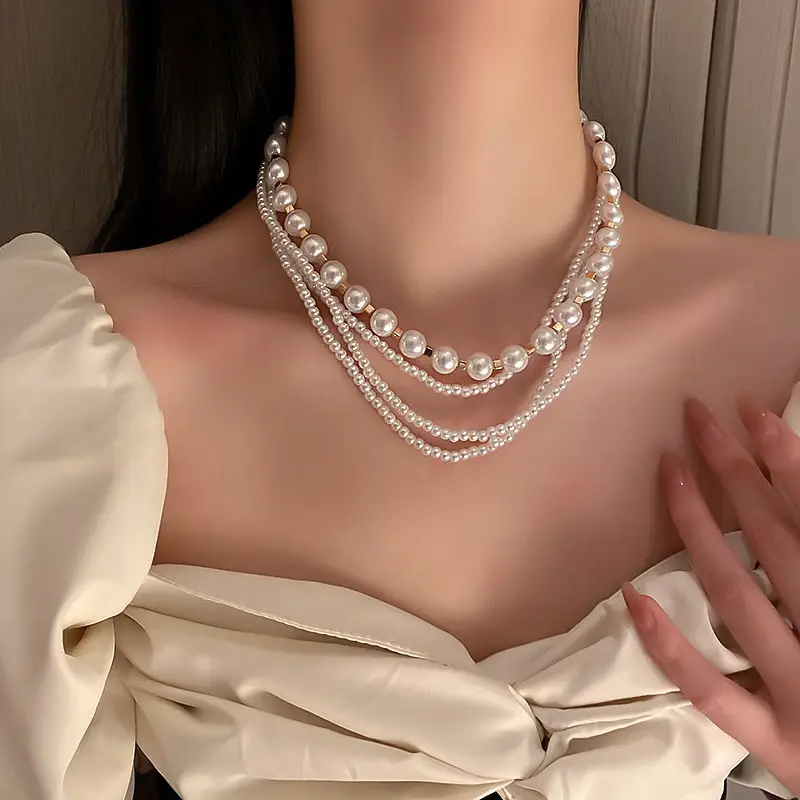 Wedding Necklace Korean Retro Palace Hepburn Style Pearl Rhinestone Short Bridal Wedding Dress Clavicle Chain for Women Cross-Border