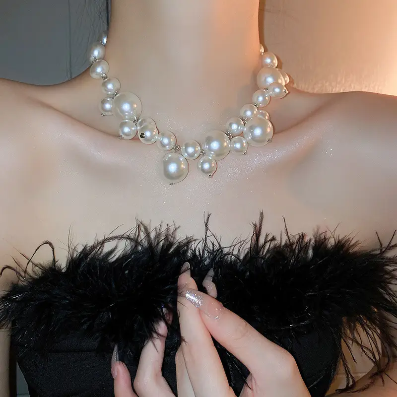Wedding Necklace Korean Retro Palace Hepburn Style Pearl Rhinestone Short Bridal Wedding Dress Clavicle Chain for Women Cross-Border