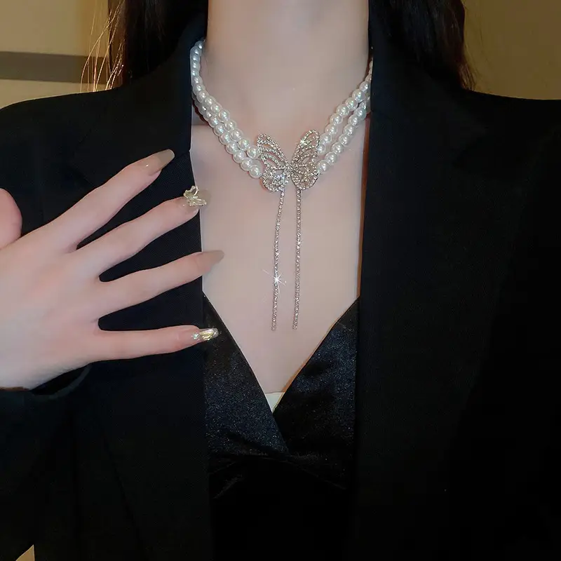 Wedding Necklace Korean Retro Palace Hepburn Style Pearl Rhinestone Short Bridal Wedding Dress Clavicle Chain for Women Cross-Border