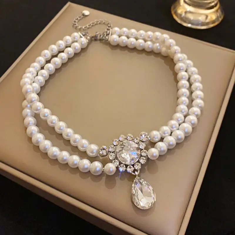 Wedding Necklace Korean Retro Palace Hepburn Style Pearl Rhinestone Short Bridal Wedding Dress Clavicle Chain for Women Cross-Border