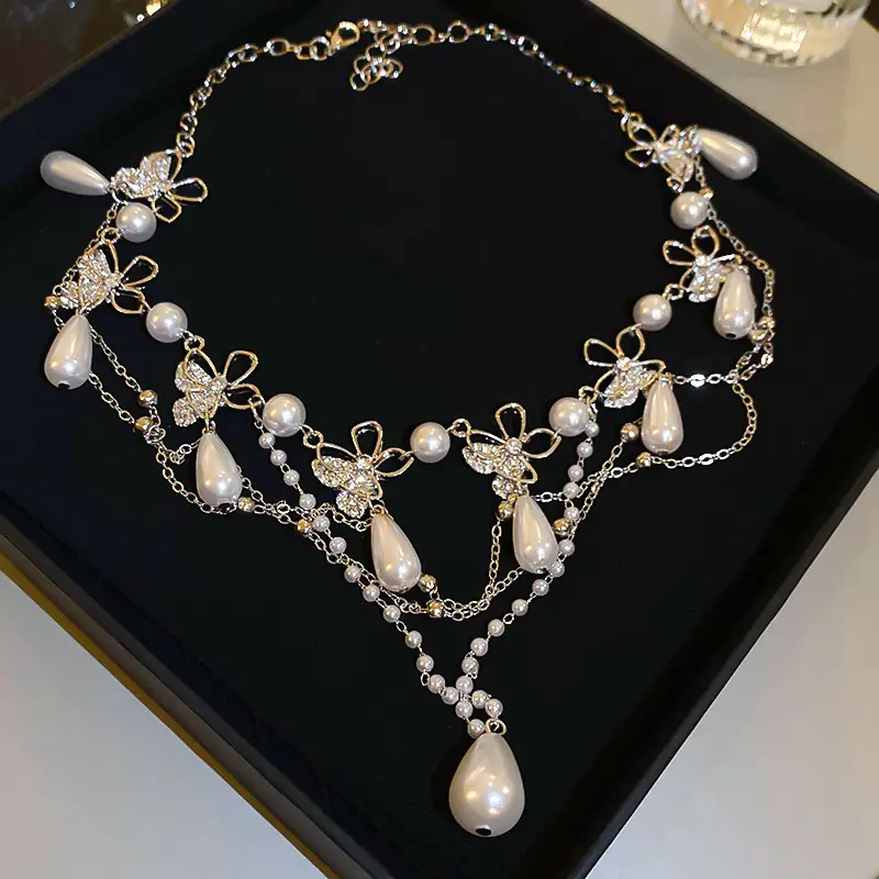 Wedding Necklace Korean Retro Palace Hepburn Style Pearl Rhinestone Short Bridal Wedding Dress Clavicle Chain for Women Cross-Border
