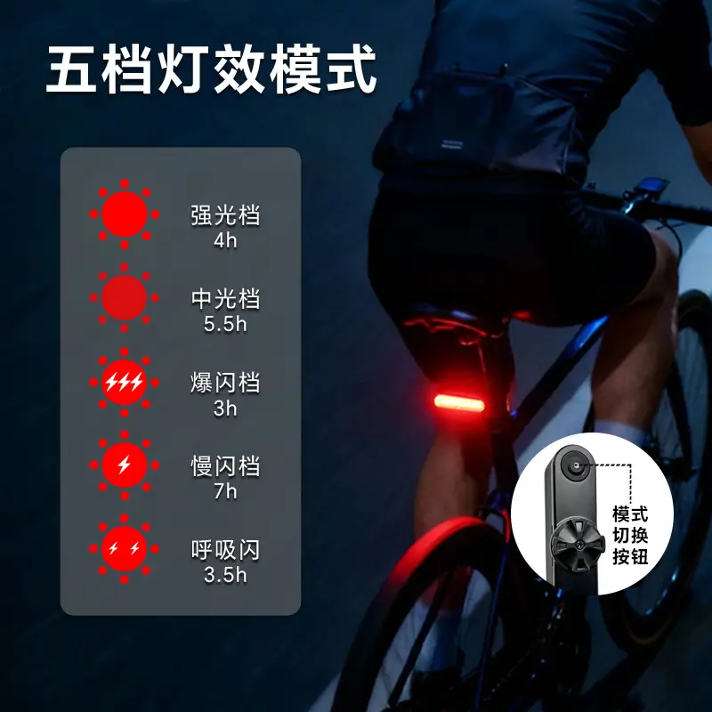 High-Brightness Bicycle Smart Brake Sensor Tail Light with Long Battery Life for Mountain and Road Bikes, Night Riding Flashing Breathing Warning Light Sports Outdoor - Image 2