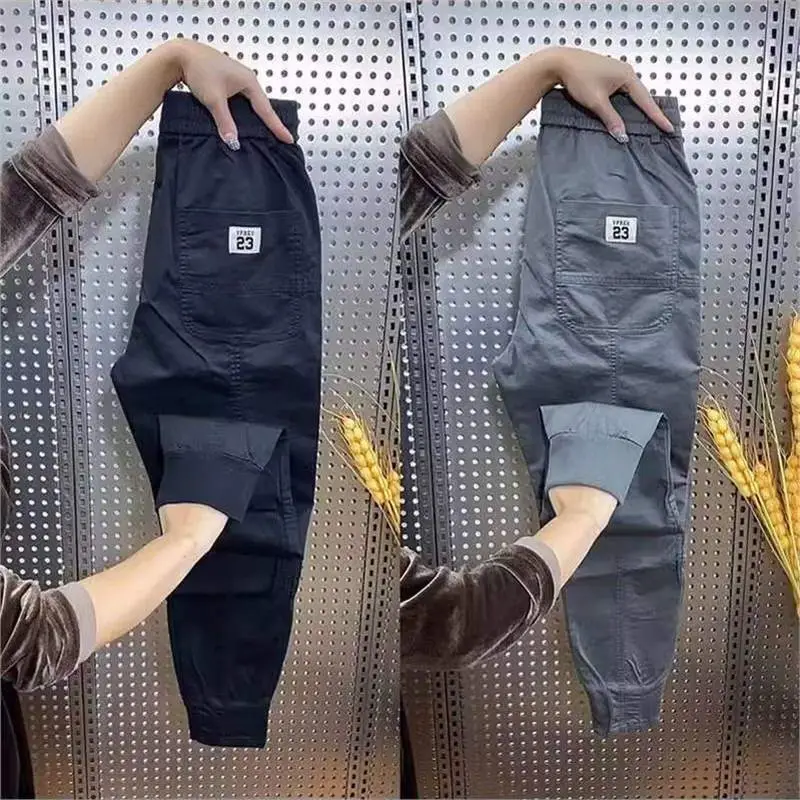 Autumn and Winter Men's Trendy Brand Fleece-Lined Casual Pants, Slim Fit Versatile Thickened Jogger Pants, Luxury High-End Warm Harem Pants